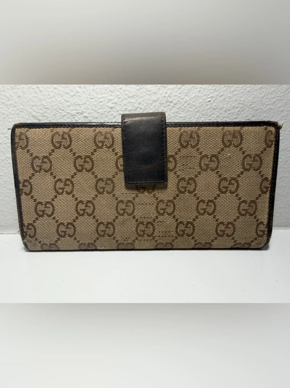 Gucci Brown and Beige Monogram Continental Wallet (Fair) with COA - Picture 2 of 16